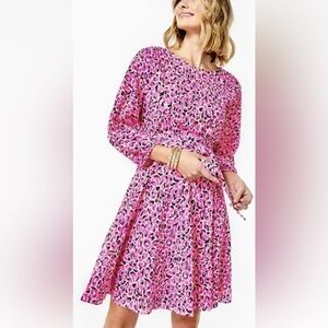 NWT Lilly Pulitzer L Cynthia Pink Topaz My Favorite Spot Long Sleeve Swing Dress